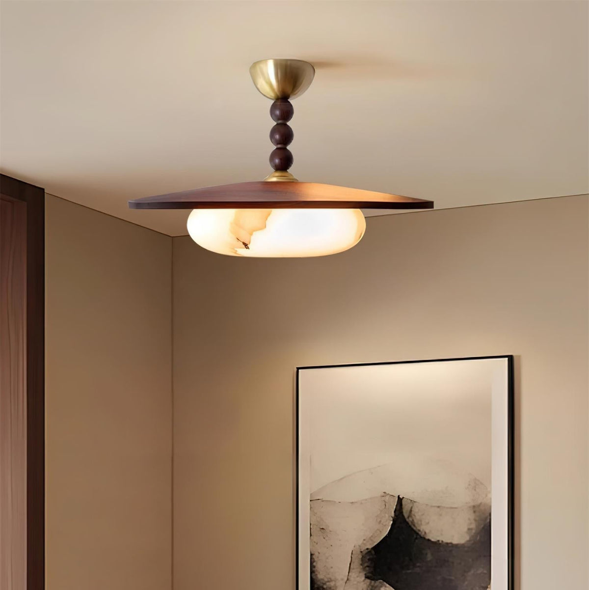 Muto Ceiling Light Walnut Color & White Imitation Alabaster
