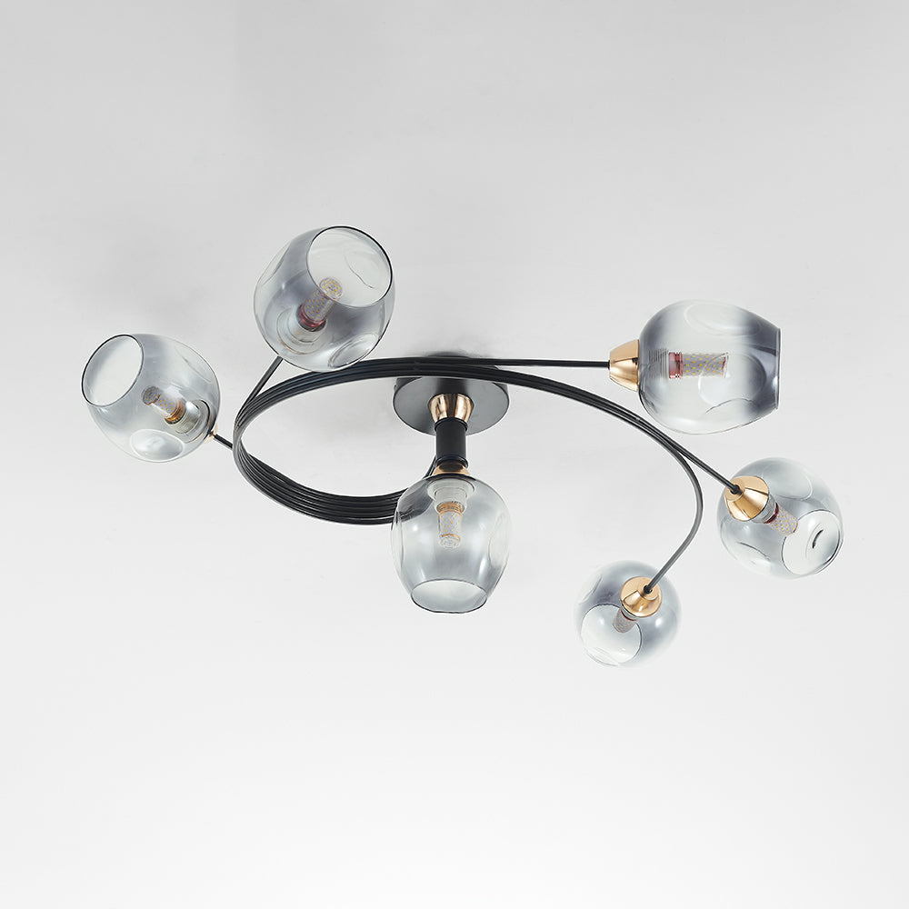Valentina Flush Mount Ceiling Light, Glass, Black/Gold, Dining Room
