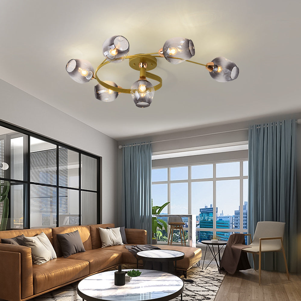 Valentina Flush Mount Ceiling Light, Glass, Black/Gold, Dining Room