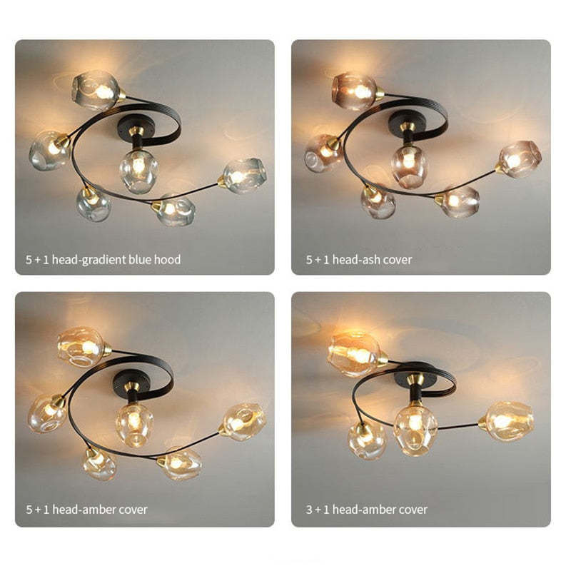 Valentina Flush Mount Ceiling Light, Glass, Black/Gold, Dining Room