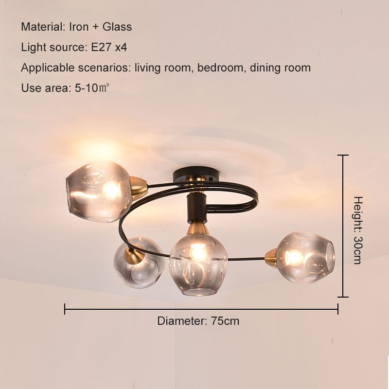 Valentina Flush Mount Ceiling Light, Glass, Black/Gold, Dining Room