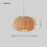 Muto Wooden Bird Nest Rattan Pendant Light, Brown/Wood