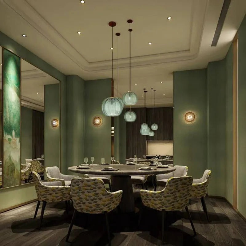 Aira Green Nordic Artistic Ribbed Glass Pendant Light